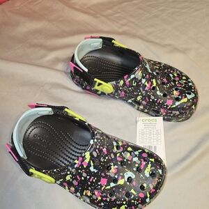 Crocs Colorful Clogs - Black and Neon Womens 6